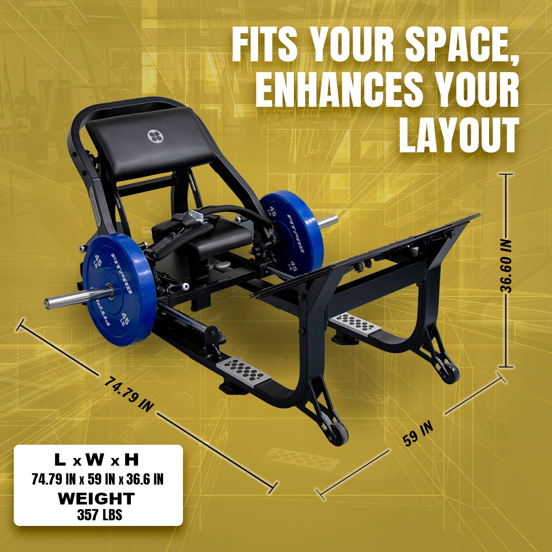 best heavy duty commercial grade though hip thrust machine for glute training workout measurements footprint compact profesional